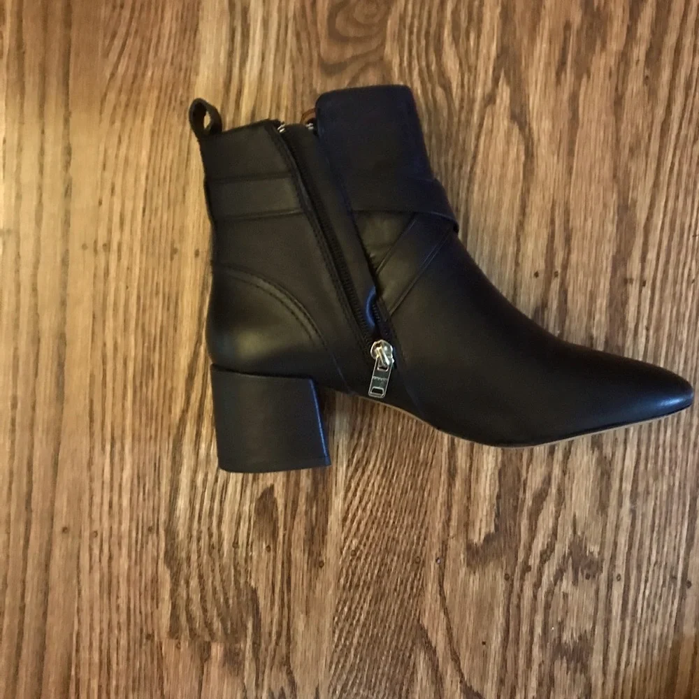 Coach Black Ankle Boots with Chunky Heel and Metallic Detail